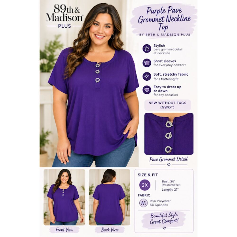 89th & Madison Plus Purple Grommet Top 2X NWOT